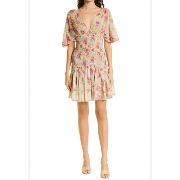byTiMo Dresses & Skirts - byTiMo FLORAL SMOCKED CHIFFON DRESS IN SUMMER FLOWERS Size XS NWT
